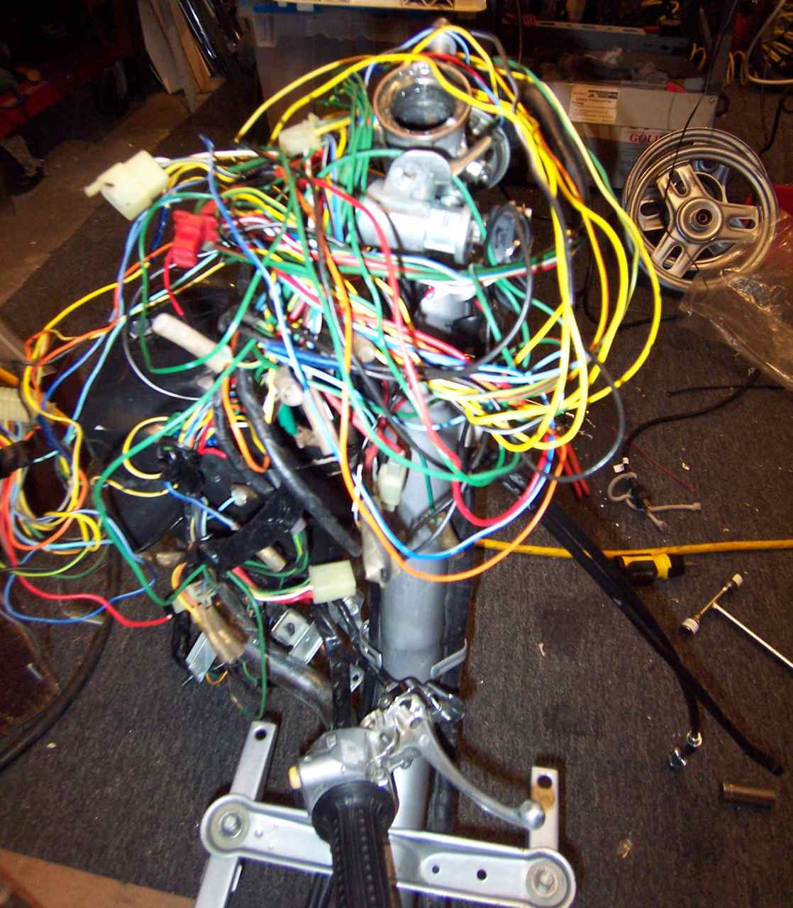 This is just a bunch of wires I stuck on a bike for a photo ... Just be patient  one wire at a time ...