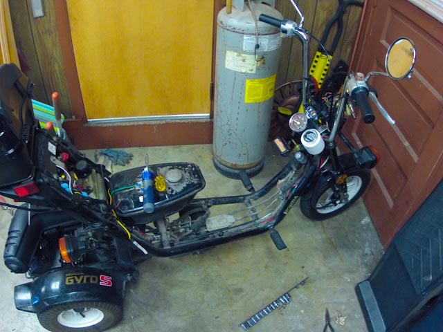 the bike almost stripped of the plastic panels